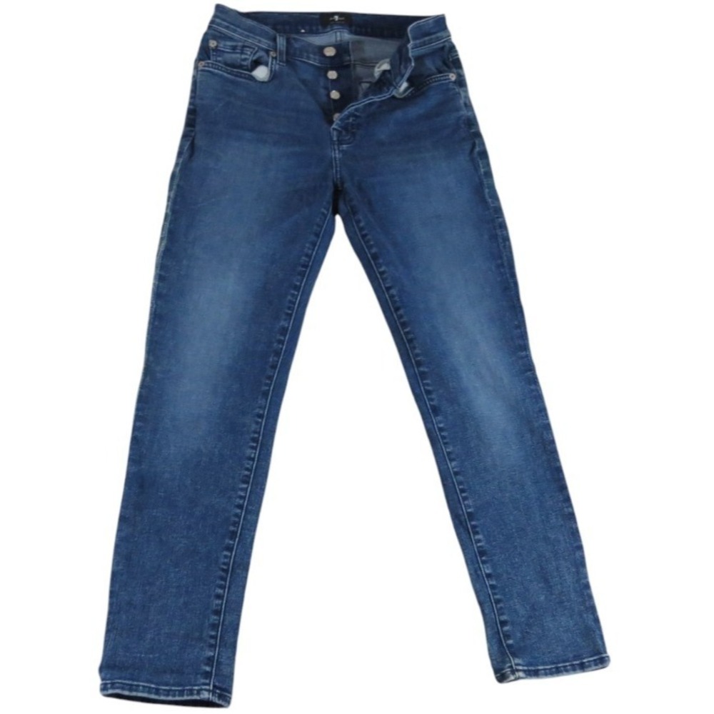 7 For All Mankind Jeans Blue 24x26 Women Skinny Fit Button Fly Denim Premium Low